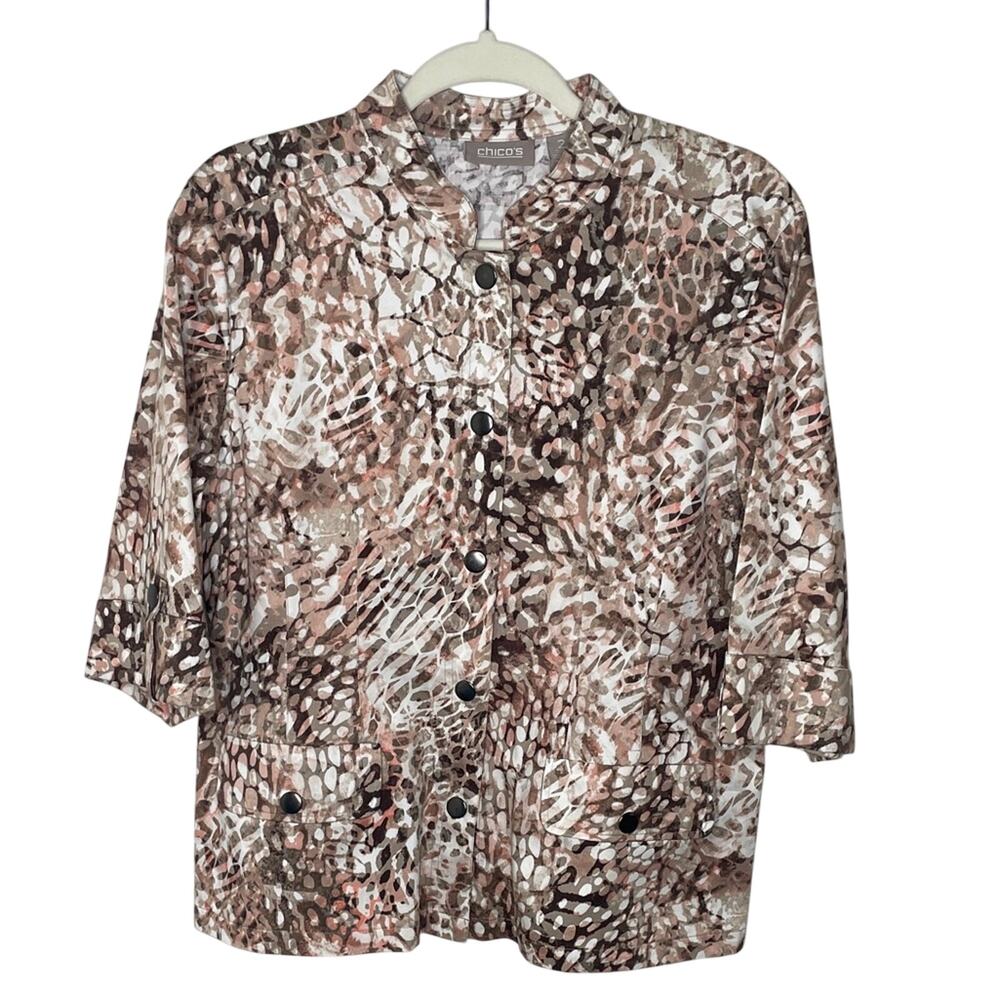 Chico's Multicolor Patterned Button-Down Shirt womens size 2/large